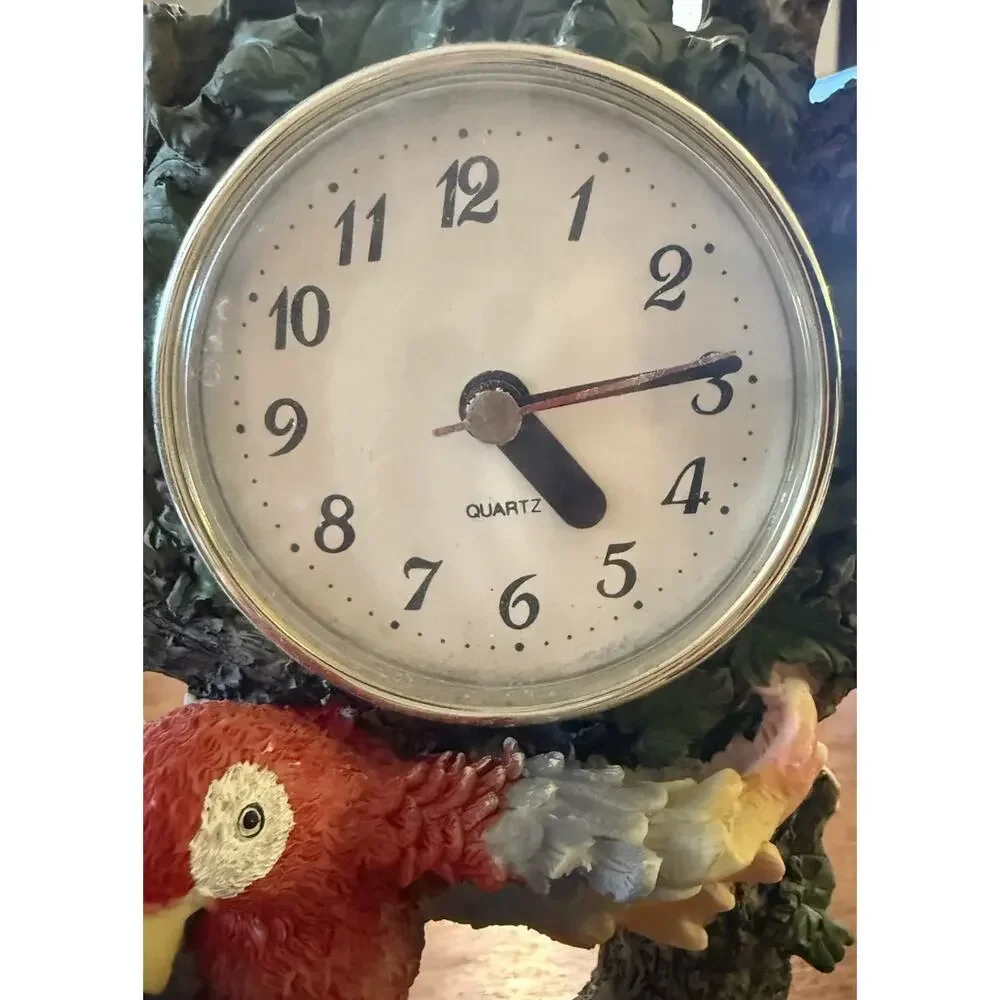 De Elina Tropical Parrots Figurine Clock Vintage Resin Macaw Bird Statue Decor